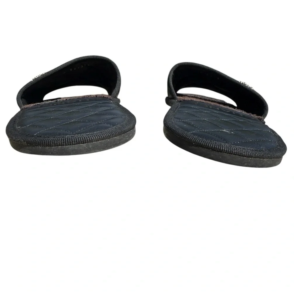 Chanel Quilted Leather CC Logo Shearling House Slippers Black Made in Italy L